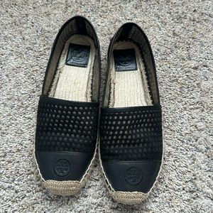 'GRENADA' MESH ESPADRILLE SLIP-ONS IN BLACK